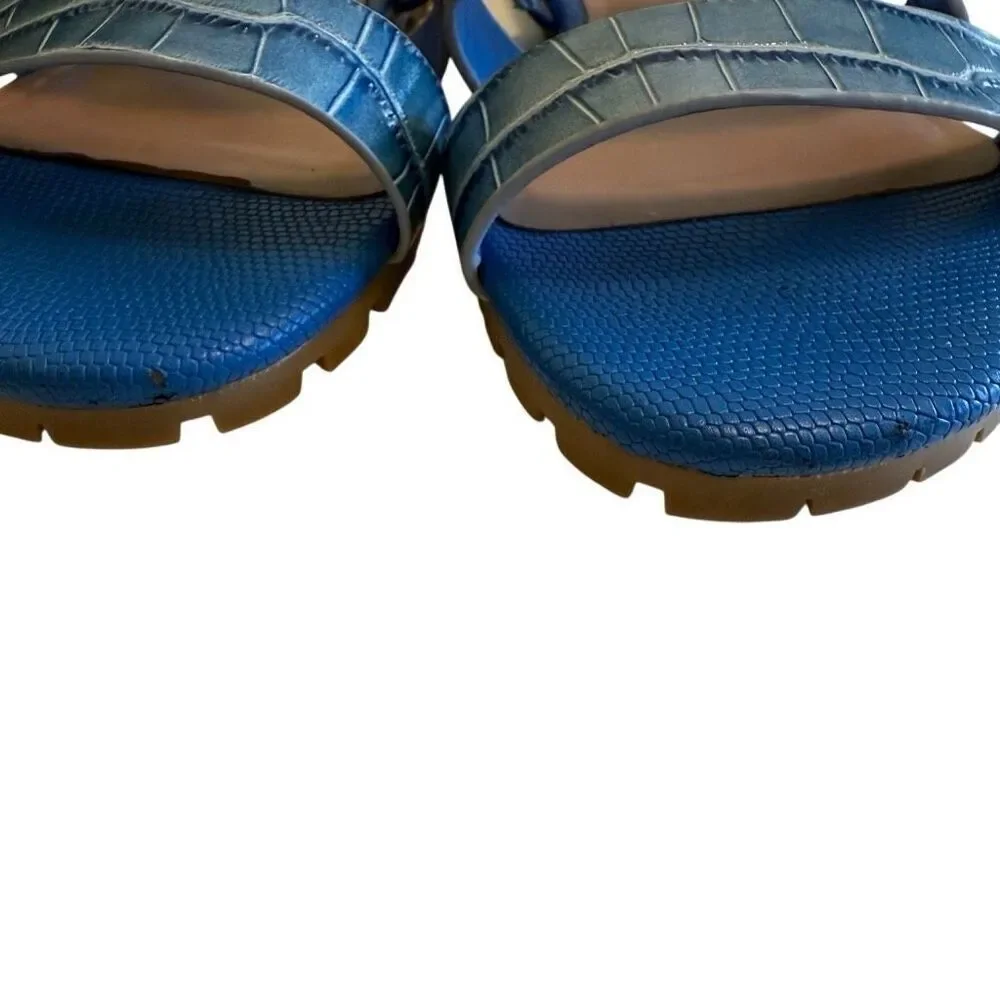 Zac Posen Selah Blue Croc Embossed Leather Sandal Sz 7 Beach, Summer, Vacation